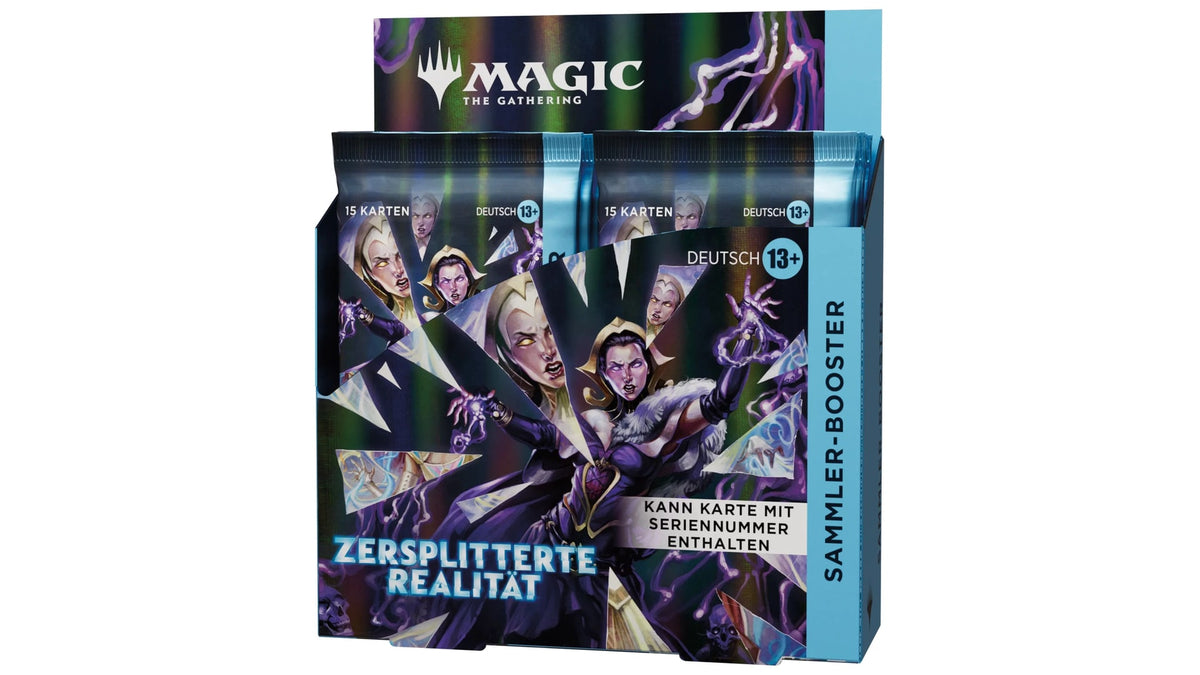 Geöffnetes Magic Reality Fracture Collector Booster Display deutsch mit sichtbaren Sammler-Boostern à 15 Karten